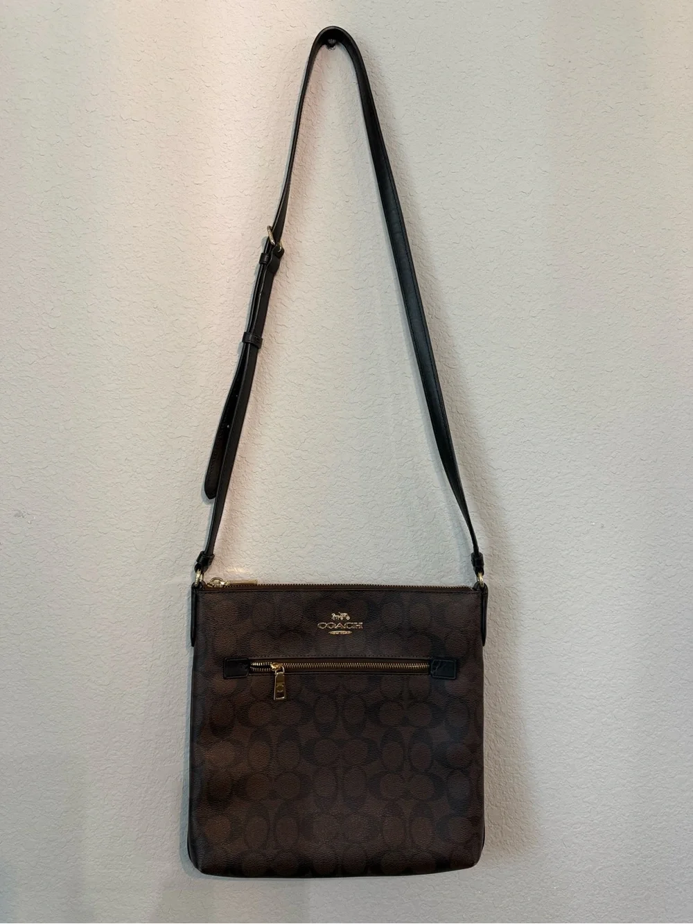 Coach Signature Rowan File Crossbody Bag C1554 Brown/Black Coated Canvas MP $250